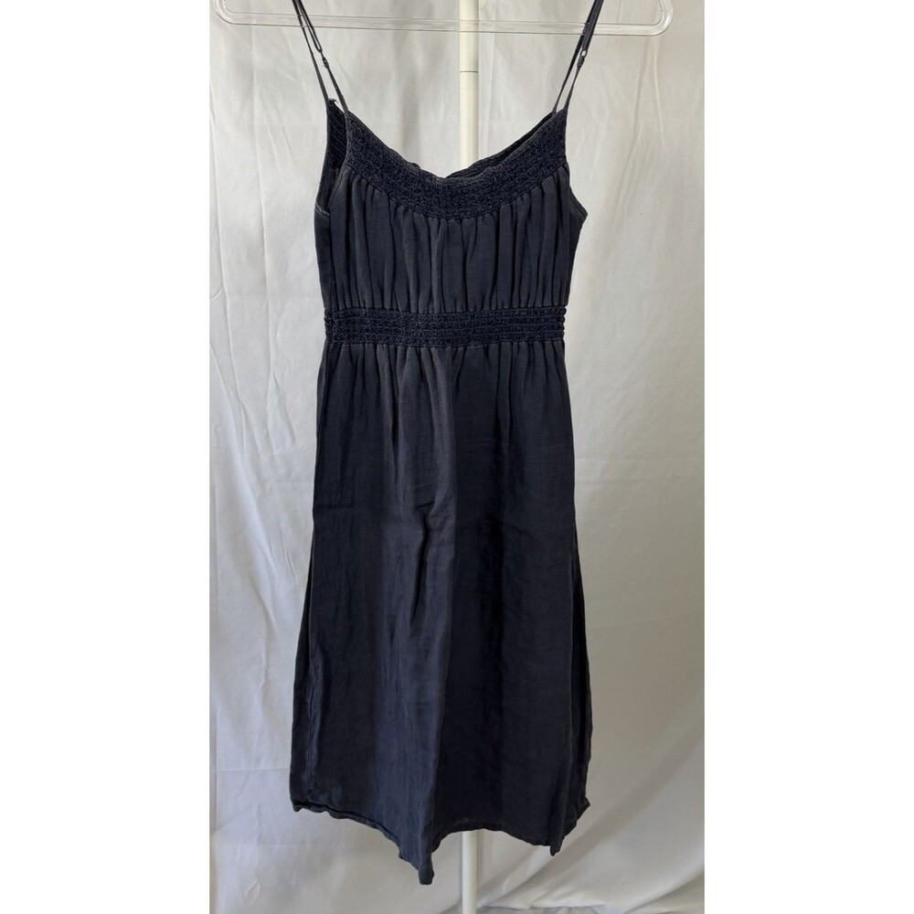 Vintage Y2K Juicy Couture Smocked Linen Cami Dress Dark Blue Gray M